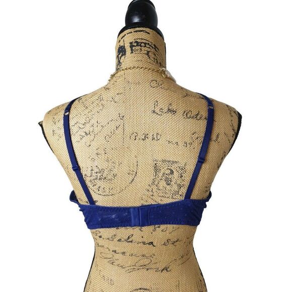 Women's Bralette 38DD Blue High Neck Lace Crochet Overlay T Back Royal Blue 38E - Picture 4 of 7